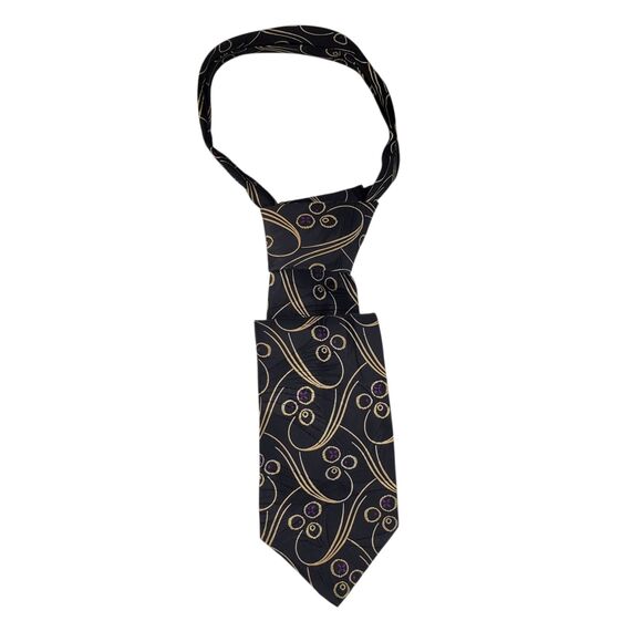 Vintage Polo Ralph Lauren Black Abstract Paisley Floral Silk Tie Made in USA - Picture 7 of 7